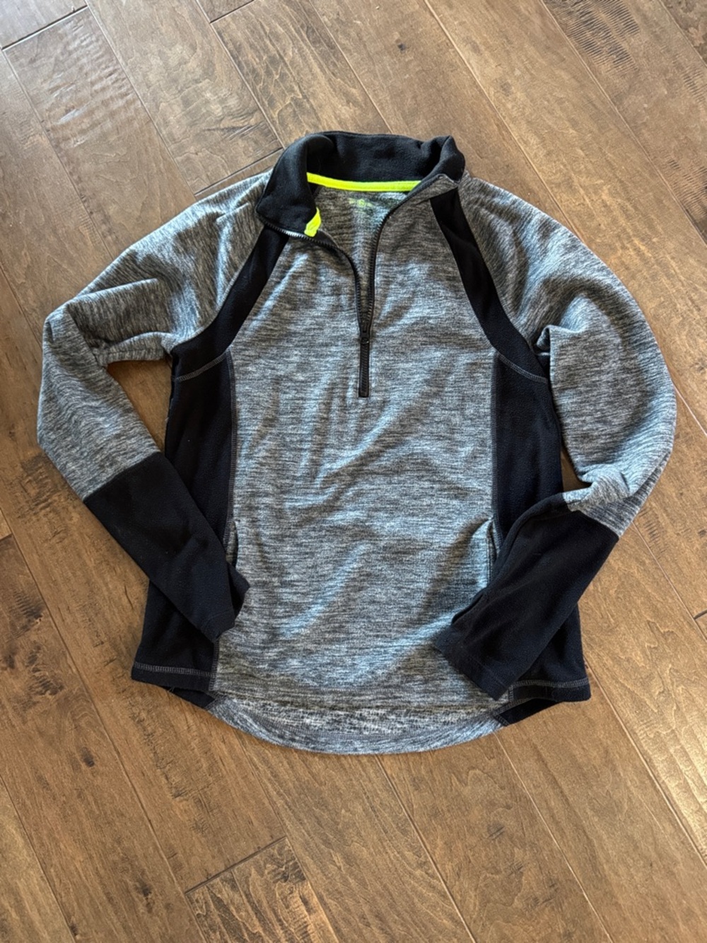 SO Women's Gray and Black Quarter-Zip Pullover with Neon Yellow Accent